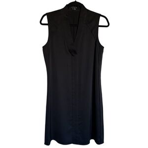 Theory Silk Sheath Black V Neck Relaxed Fit Sleeveless Midi Dress Size 6